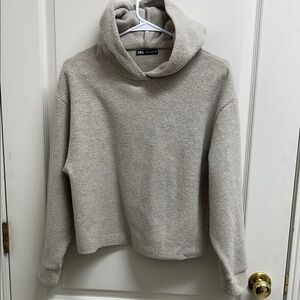 Zara Beige Wool Blend Hooded Sweatshirt | Size S